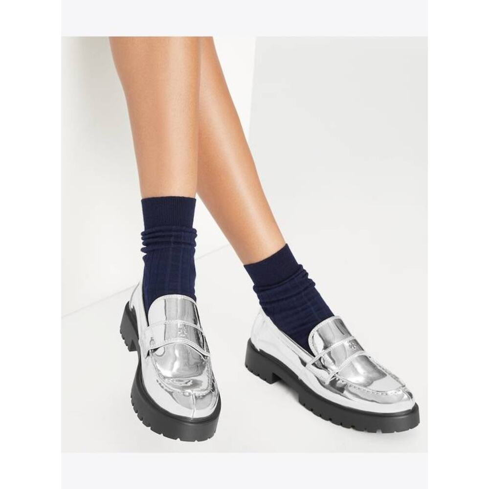 Tory Burch Classic Lug Loafer in Argento Silver 159319 NEW US 6 MM